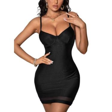 Imagem de Camisa Feminina Solid Bustier Cami Bodycon Dress (Color : Black, Size : L)
