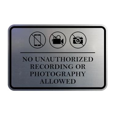 Imagem de Signs ByLITA Moldura clássica sem gravação não autorizada ou fotografia permitida placa de porta ou parede plástico ABS durável | Gravação a laser | fácil instalação | Placa de tribunal (prata