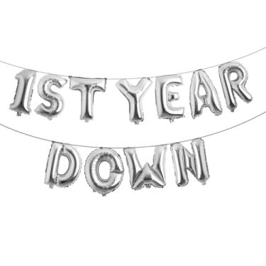 Imagem de 1st Year Down Banner Balloon, First Birthday,Football Theme Birthday Party,1st Year Down Football Baby shower Party Decorations (1ST YEAR DOWN Silver)