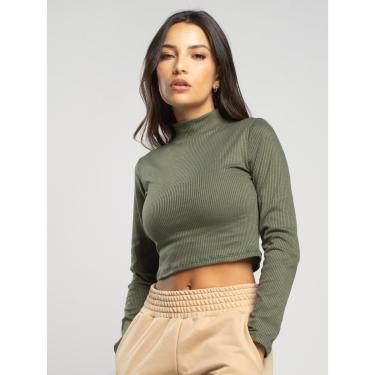 Imagem de Cropped Canelado Manga Longa Gola Alta Blusa Feminina-Feminino