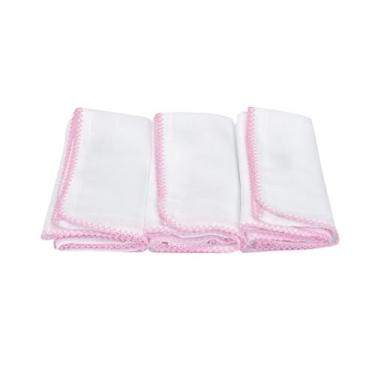 Imagem de Pacote 3 Fraldas Tecido Duplo Com Croche Menina Pinte Borde