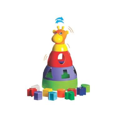 Imagem de Brinquedo Educativo Girafa Didática com Blocos Merco Toys, cores sortidas, 1 unidade