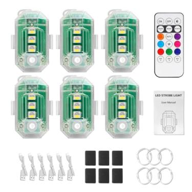Imagem de 6 peças de luzes LED de controle remoto sem fio para carro, 8 cores, à prova d'água, anticolisão, luzes LED de LED sem fio de alto brilho para carro, drone, caminhão, motocicleta, avião, bicicleta