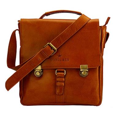 Imagem de FINELAER Bolsa tiracolo de couro vintage para homens e mulheres, Tawny, Large