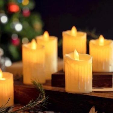 Imagem de 10 Luminária Vela De Led Cilíndrica Luz Eletrônica 5.5cm Chama Realist