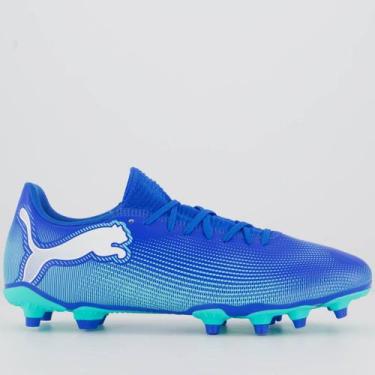Imagem de Chuteira Puma Future 7 Play FG/AG Campo Azul e Verde, 38