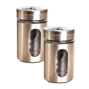 Imagem de Kit Jogo Conjunto 2 Potes Porta Tempero Condimentos Inox Barato - Bene