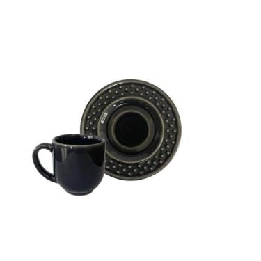 Imagem de Xícara de Café com Pires Cerâmica Mezcla Chumbo 72ml - 1 Unid. - PORTO