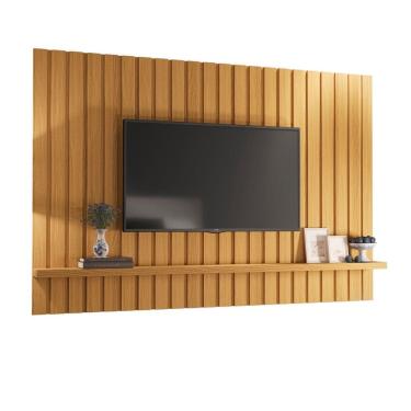 Imagem de Painel Suspenso Ripado Sala Estar TV Até 70 Polegadas 1 Prateleira Link 2.0