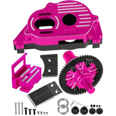 Imagem de RcarmumbWow RC Gearbox &54T Spur Gear Slipper Clutch Upgrades Part for 1/10 KRATON/Outcast 4S V2,SENTON/VORTEKS 223S V4,1/8 Typhon 223S V4,Transimission Cover &54T Gear w/20T 21T Pinions,Pink