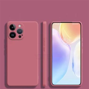 Imagem de HPQWN Para iPhone16 Pro Max Capa macia de silicone líquido sedoso para iPhone 16 15 14 Plus 11 12 13 Capa de telefone, vermelho camélia, para iPhone 16 Plus