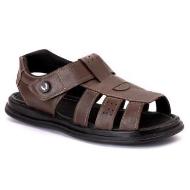 Imagem de Sandália  para idosos de Couro Masculina Durável E Super Confortável -