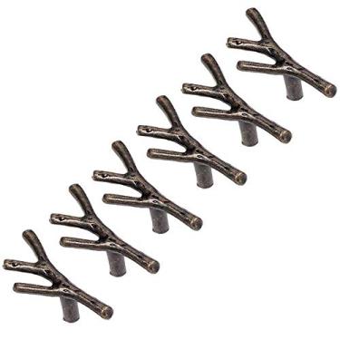 Imagem de Puxador de ramo de liga de zinco para armários de cozinha armário de banheiro gaveta bar ferragens de porta - prata retrô 128 mm centros de furos - pacote com 6 (furo único bronze retrô)