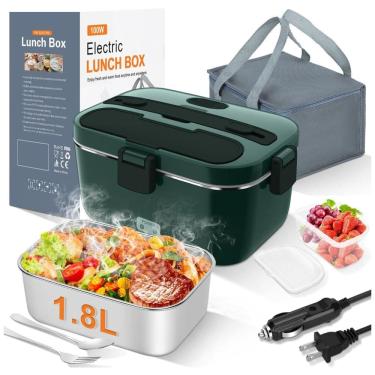 Imagem de Marmita Elétrica Portátil 1,8L com Recipiente de Aço Inoxidável, 12V 110V 60W, Dupasu, Verde e Azul