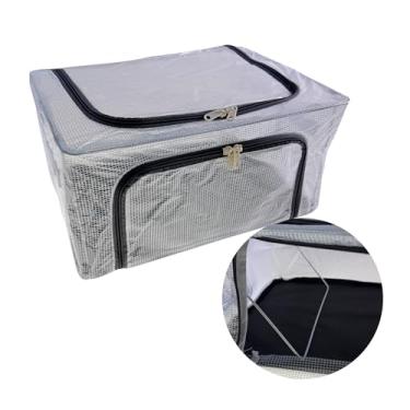 Imagem de Caixa Organizadora Roupas Cobertor Estrutura Metálica Empilhável 39x29x19cm (Transparente - Fundo Preto)