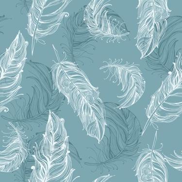 Imagem de Papel De Parede 10m Adesivo Penas Azul E Branco