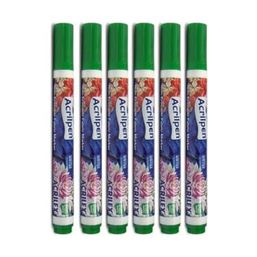 Imagem de Kit Com 6 Canetas Marcador Acrilpen Acrilex 20 Ml - Cor 0513 Verde Musgo Pintura Permanente Personalização É Ideal Para Personalizar E Detalhar Seus Projetos De Tecido Com Precisão E Durabilidade