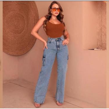 Imagem de Calça jeans Cargo Lançamento Super Tendência - RLMODAS, Azul claro, 44