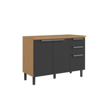 Imagem de Balcão Com Tampo 3 Portas 2 Gavetas 120cm Mdf New Porto - Itatiaia Freijó-grafite
