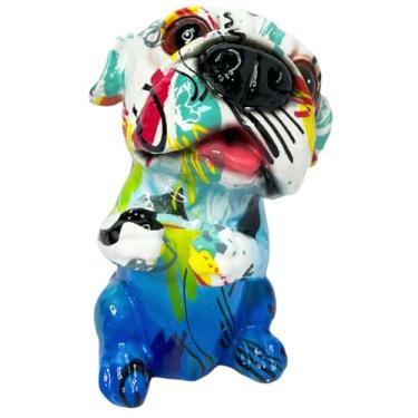 Imagem de Escultura criativa em pé estatuetas colecionáveis de cachorro ornamento de arte para sala de estar armário de TV decoração de escritório em casa estátua de resina artesanato (azul grafite)