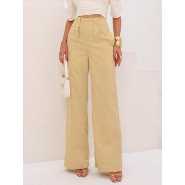 Imagem de Calça Pantalona de Linho com Caimento Elegante - Lumia, Creme, M