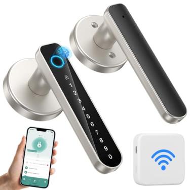 Imagem de VBUFKRIT Fechadura de porta com impressão digital - maçaneta biométrica inteligente - maçaneta de porta com teclado de senha, para quarto, hotel, escritório, apartamento (prata + WI-FI)