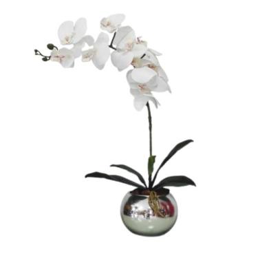 Imagem de Arranjo No Vaso Prata Flores Artificial Orquideas Branca - La Caza Sto