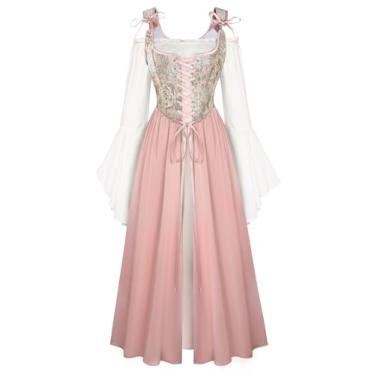 Imagem de Scarlet Darkness Fantasia feminina renascentista floral com cadarço e manga de sino vestido de fada medieval camponesa, Lótus, 08