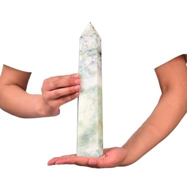 Imagem de JIC Gem Obelisco natural de pinheiro fênix grande quartzo varinha de cristal torre ponto 6 coluna facetada crisocola cristal cura varinha Reiki decoração 1,4-1,6 kg