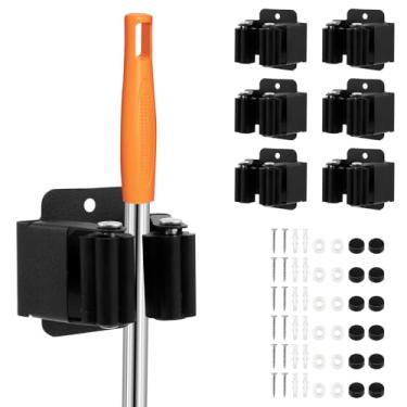 Imagem de Suporte de parede para vassoura, pacote com 6/12, organizador de vassoura e esfregão para pendurar na parede, ganchos de vassoura resistentes, suporte para vassoura que economiza espaço, gancho de