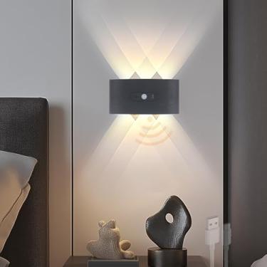 Imagem de Luzes de parede com bateria LED com detector de movimento Arandelas internas USB recarregável sem fio Iluminação de parede magnética para cima e para baixo para escada Corredor Quarto Sala de estar