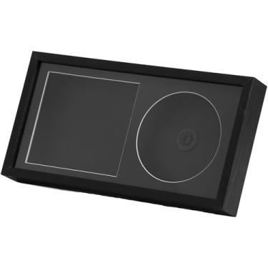 Imagem de Kaimenhong Moldura para exibição de CD, madeira, moldura de CD assinada com ranhura dupla, decoração elegante para casa, 33,5 x 17,5 x 4,6 cm, preto, estúdio de música, sala de estar, escritório