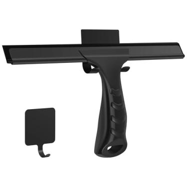 Imagem de Rodo de chuveiro de aço inoxidável de 25,4 cm com 2 ganchos limpador de chuveiro leve para espelho de janela ferramenta de limpeza de banheiro para limpeza de azulejos de vidro de janela (preto)