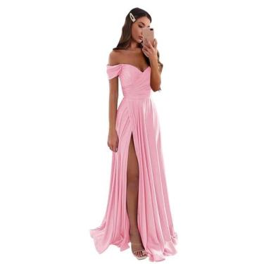 Imagem de Vestido de formatura GODCUN Off Shoulder em cetim com fenda em A rosa