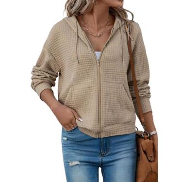 Imagem de Moletom com capuz SHEWIN Oversize Waffle Knit Khaki feminino