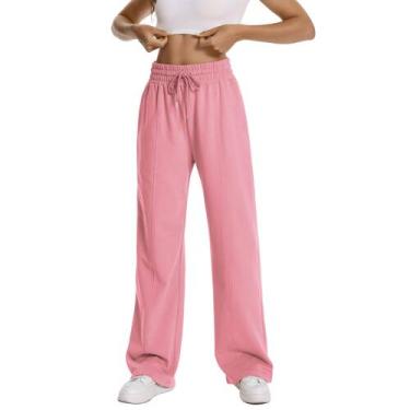 Imagem de Calça de moletom feminina solta, perna larga, algodão, perna reta, cal