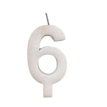 Imagem de Vela De Aniversário 6 Branca Glitter