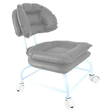 Imagem de IMMER LIEBEN Banqueta de rodinhas assento largo com encosto cadeira de rodinhas com rodas para escritório em casa garagem loja assento de rolo impermeável suporte de aço durável cinza claro