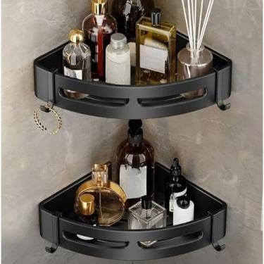 Imagem de Prateleira Banheiro Liga Alumínio Espacial - Suporte para Shampoo sem Furacão | Organizador de Cozinha e Banheiro Preto(Triângulo preto)