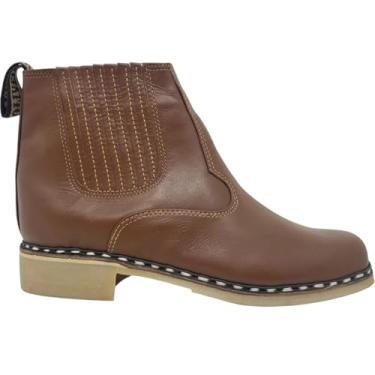 Imagem de Botina Vira Francesa Passeio Trabalho Costurada a Mão em Couro Elástico Coberto Bico Quadrado Oliveira 043 (CARAMELO, PADRÃO, BR, Adulto, Numérico, 40)