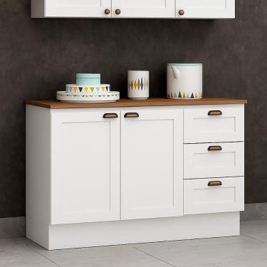 Imagem de Balcão Cozinha Genialflex Provençal Branco Com Tampo ébano