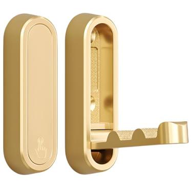 Imagem de Vortihive Pacote com 2 ganchos de parede dobráveis, resistentes de liga de zinco, ganchos dobráveis para banheiro, armário - pendurar, chave, mochila, toalha, roupas, chapéu (ouro)