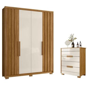 Imagem de Guarda Roupa Solteiro Califórnia E Cômoda Dhara Freijó Off White - Moval