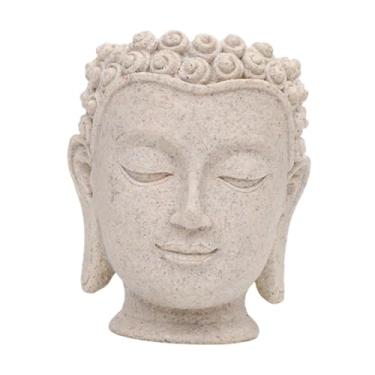 Imagem de Generic Vaso decorativo em formato de cabeça de Buda para plantas de interior, ideal para decoração de mesa. Cor cinza. Perfeito para arranjos de flores e, Altura 11.2 Cm