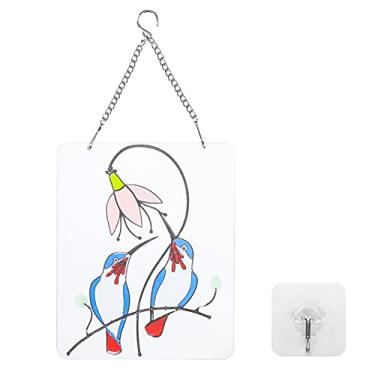 Imagem de Decoração de janela de pássaros, ornamento de suspensão reflexivo colorido, arte para casa, escritório, jardim, pvc, metal 18x15cm 19 5x14 8cm (Corpo retangular duplo pássaro azul)