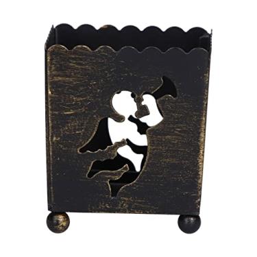 Imagem de ZJchao Suporte de Vela de 2 Pces, Base Redonda Resistente de Ferro Preto Com Design de Padrão Exclusivo, para Mesa Lareira Sala de Estar Jantar Decoração do Festival (anjo negro)