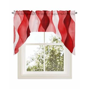 Imagem de Cortinas curtas de cozinha com listras vermelhas para janela, bolso de haste, moderno, abstrato, ombré, cortinas de cozinha, 91 cm de comprimento, arte geométrica, acabamento listrado para janela