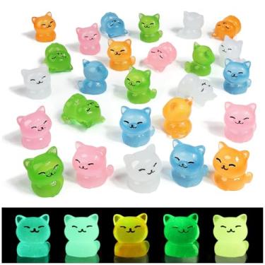Imagem de VICROIC 24 peças de mini gatos de resina, estatuetas luminosas de gato em miniatura, animais minúsculos que brilham no escuro para casa de bonecas, aquário, decorações de bolo, paisagem de jardim de