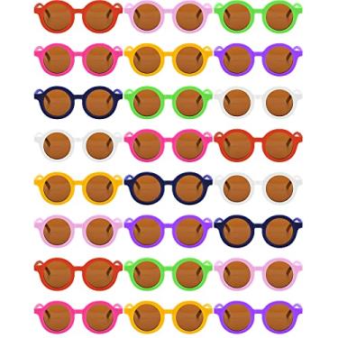 Imagem de Flutesan 24 pares de óculos de sol redondos para crianças, meninas, meninos, ao ar livre, UV, 3 a 10 (cores brilhantes)