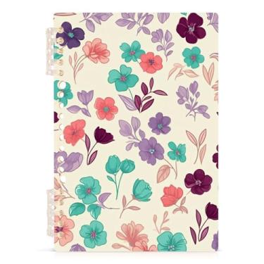 Imagem de Burbuja Caderno de flores turquesa rosa, papel pautado universitário A5 com 60 folhas, fichário para escritório, 1 pacote